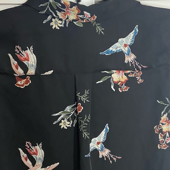 H&M Black Sparrow Print Button Front Long-Sleeve Top - Picture 3 of 7